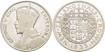 Новая Зеландия 1/2 кроны 1933 Георг V (1910-1936) KM 5 серебро 1515-1644