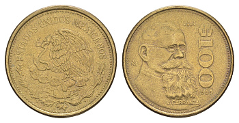 Мексика 100 песо 1985 Мо, Венустиано Карранса де ла Гарса, изогнутый верх 5 KM 493 алюминиевая бронза 4637-752