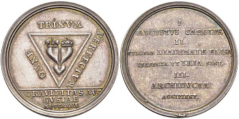 Брауншвейг-Вольфенбюттель медаль 1723 Август Вильгельм 1714-1737 в честь племянницы, Кристины Елизаветы, жены Карла VI Австрийского 32,23 мм, 11,63 гр, редкая, extremely fine Brockmann 413 серебро 00-814-06