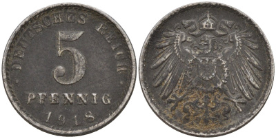 Германия 5 пфеннигов 1918 A KM 19, J. 297 железо 4151-617