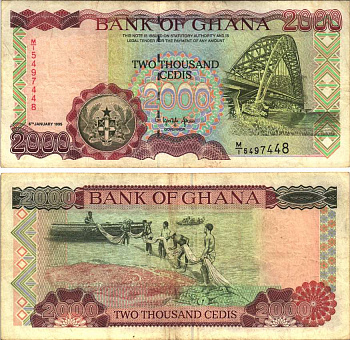 ГАНА 2000 СЕДИ 1995 6 ЯНВАРЯ 1995 Pick 30b бумага VF-XF 7116-20-3-1