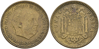 Испания 1 песета 1963 (65) Франсиско Франко (1939-1975) KM 775 алюминиевая бронза 4155-337