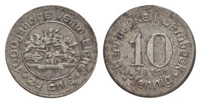 Лембек 10 пфеннигов 1919 Funck 286.2, Men18 18717.2 железо 4636-864