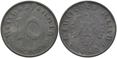 Германия 10 рейхспфеннигов 1943 A KM 101, J.371 цинк 4151-233