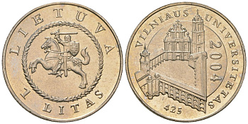 Литва 1 лит 2004 425 лет Вильнюсскому университету KM 137 медно-никель UNC 4603-936