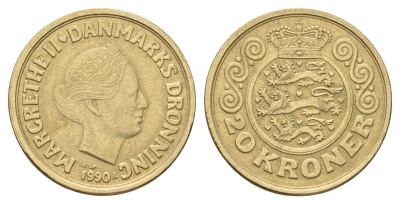 Дания 20 крон 1990 Маргрете II (1972-2024) KM 871 алюминиевая бронза 119-135