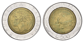 Италия 500 лир 1985 R, Квиринальский дворец в Риме KM 111 биметалл 4606-1057