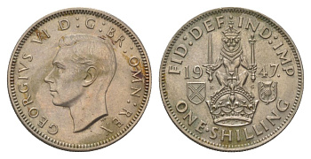 Великобритания 1 шиллинг 1947 Георг VI (1936-1952), Шотландский герб KM 864, Spink 4104 медно-никель aUNC 4628-826