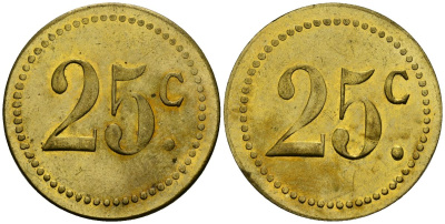 Франция 25†сантимов XIX-XX век ресторанный жетон латунь 4166-1112