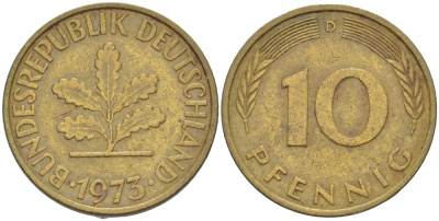 ФРГ 10 ПФЕННИГОВ 1973 D KM 108, J. 383 сталь плакированная латунью 4182-832