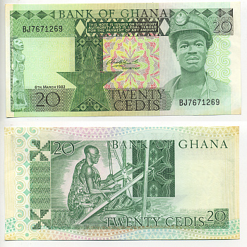 ГАНА 20 СЕДИ 1982 6 МАРТА 19872, ШАХТЕР Pick 21c бумага UNC (ПРЕСС) 6278-60-1