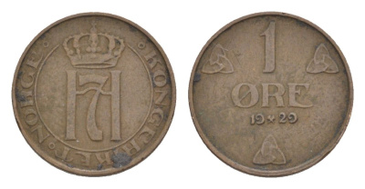Норвегия 1 эре 1929 Хокон VII (1905-1957) KM 367 бронза 4632-1044