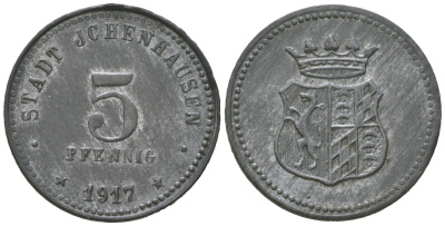 Ихенхаузен (Бавария) 5 пфеннингов 1917 Funck 224.2, Men18 15171.2 цинк 4164-314