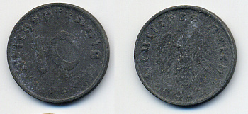 ГЕРМАНИЯ 10 ПФЕННИГОВ 1941 KM 101 цинк 4379-348