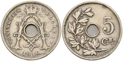 Бельгия 5 сантимов 1910 Belgen KM 67 медно-никель    4598-852