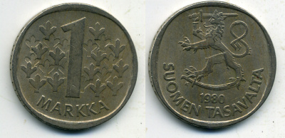ФИНЛЯНДИЯ 1 МАРКА 1980 KM 49a медно-никель 61-1243