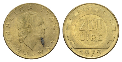 Италия 200 лир 1979 R, шестерня KM 105 алюминиевая бронза UNC 4638-653