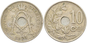БЕЛЬГИЯ 10 САНТИМОВ 1923 BELGIQUE KM 85.1 медно-никель 217-123