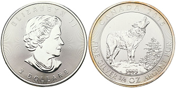 Канада 2 доллара 2015 Серый волк - Вой волков, Елизавета II (1952-2022) KM 1881.1 серебро PROOF 11-154-41