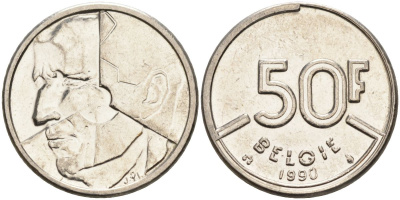 Бельгия 50 франков 1990 Belgie KM 169 никель 4126-257