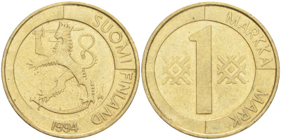 ФИНЛЯНДИЯ 1 МАРКА 1994 M KM 76 алюминиевая бронза 4556-531