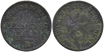 Липпе-Детмольд 1 пфенниг 1847 KM 251 медь 4532-851