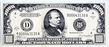 США 1000 ДОЛЛАРОВ 1934 240Х 115 ПРИНТ ОДНОСТОРОННИЙ, СУВЕНИРНАЯ бумага UNC (ПРЕСС) 6283-47-1