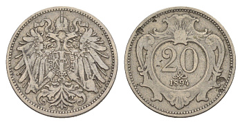 Австрия 20 геллеров 1894 Франц Иосиф I (1848-1916) KM 2803 никель 4639-1051