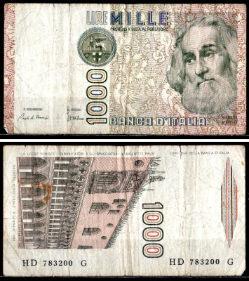 Италия 1000 лир 1982 Pick 109 a бумага 6281-44-2-2