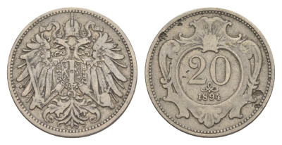Австрия 20 геллеров 1894 Франц Иосиф I (1848-1916) KM 2803 никель 4639-1051