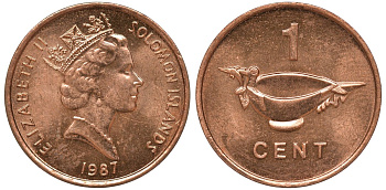 Соломоновы острова 1 цент 1987 Елизавета II (1953-) KM 24 сталь плакированная бронзой aUNC 4602-916
