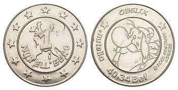 Бельгия 1 нутелла евро 2001 Астерикс, диаметр 39 мм, вес 5,2 гр белый металл 4172-447