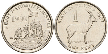 Эритрея 1 цент 1997 KM 43 сталь плакированная никелем 4160-1154