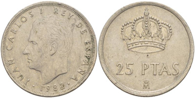Испания 25 песет 1982 Хуан Карлос I (1975-2014) KM 824 медно-никель 4551-1012