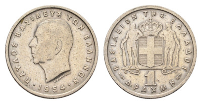 Греция 1 драхма 1954 Павел I (1947-1964) KM 81 медно-никель 4669-127