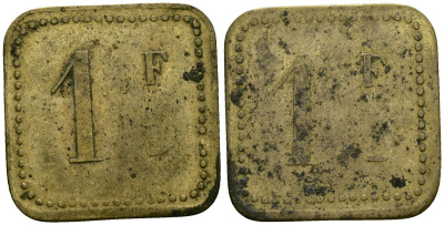 Франция 1 франк XIX-XX век ресторанный жетон латунь 4166-744