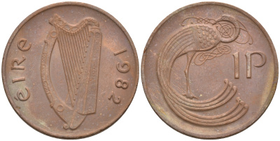 ИРЛАНДИЯ 1 ПЕННИ 1982 ПТИЧКА KM 20 бронза 4588-1038