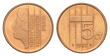 Нидерланды 5 центов 1997 Беатрикс (1980-2013) KM 202 бронза UNC 4684-1238