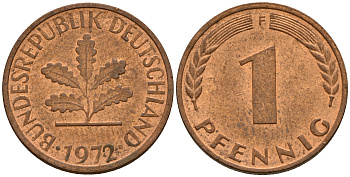 ФРГ 1 пфенниг 1972 F KM 105, J. 380 сталь плакированная медью    4598-523