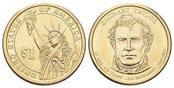 США 1 доллар 2009 Президент США - Закари Тейлор (1849-1850) KM 453 медь с марганцево-латунным покрытием UNC 4666-953