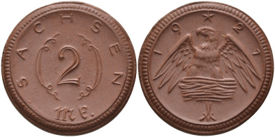 Саксония 2 марки 1921 J. N 56 фарфор 1094-1-35
