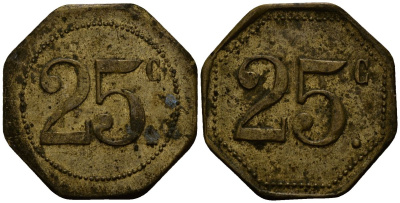 Франция 25 сантимов XIX-XX век ресторанный жетон латунь 4166-444