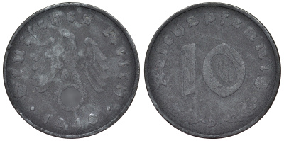 Германия 10 рейхспфеннигов 1940 D KM 101, J. 371 цинк 4121-1022