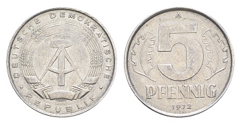ГДР 5 пфеннигов 1972 A KM 9.1 алюминий 4647-812