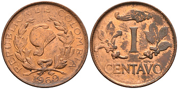 Колумбия 1 сентаво 1969 KM 205а сталь плакированная медью 4549-1254