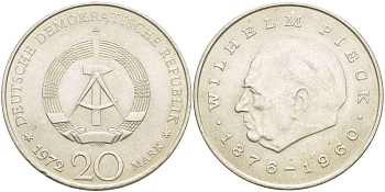 ГДР 20 марок 1972 А, Вильгельм Пик (1876-1960) KM 42 медно-никель 4521-512