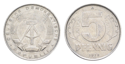 ГДР 5 пфеннигов 1972 A KM 9.1 алюминий 4647-812