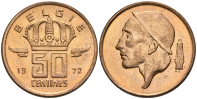 Бельгия 50 сантимов 1972 Belgie, Бодуэн I (1951-1993) KM 149.1 бронза UNC 192-455