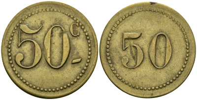 Франция 50 сантимов XIX-XX век ресторанный жетон латунь 4166-1256