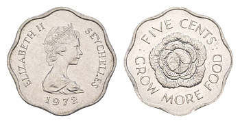 Сейшельские острова 5 центов 1972 FAO, цветок, Елизавета II (1952-2022) KM 18 алюминий UNC M3-17
